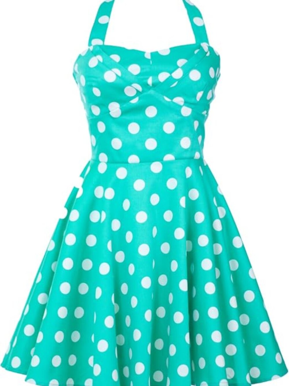 Ixia Green Polka Dot Halter A-Line Swing Dress 50s Inspired Pinup Stretch Size M